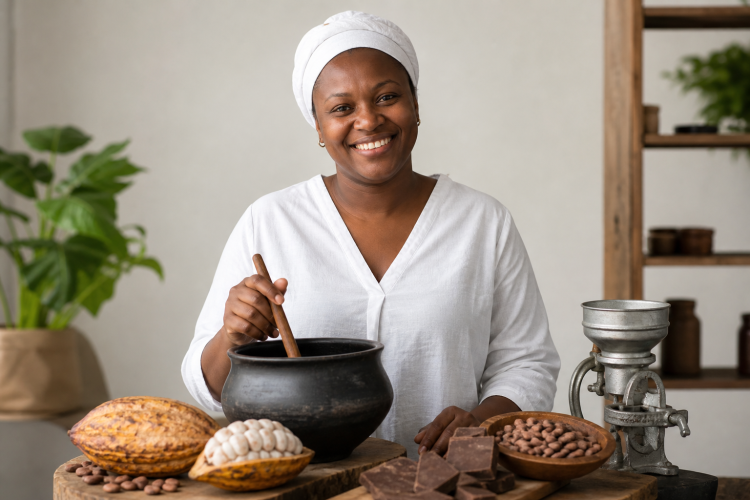 Woman and cocoa